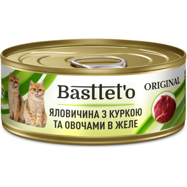 Basttet`O Original для котів   Яловичина з куркою   та овочами в желе 85г