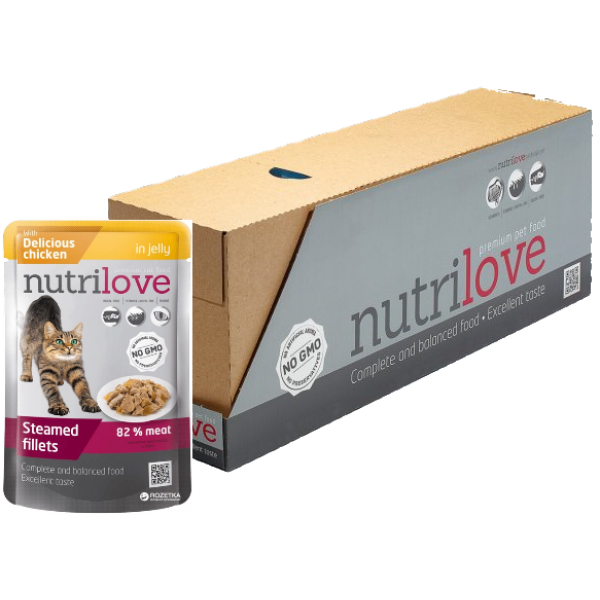 Nutri Love тушковані шматочки з ніжною куркою в желе 85г.АКЦІЯ (20+8)